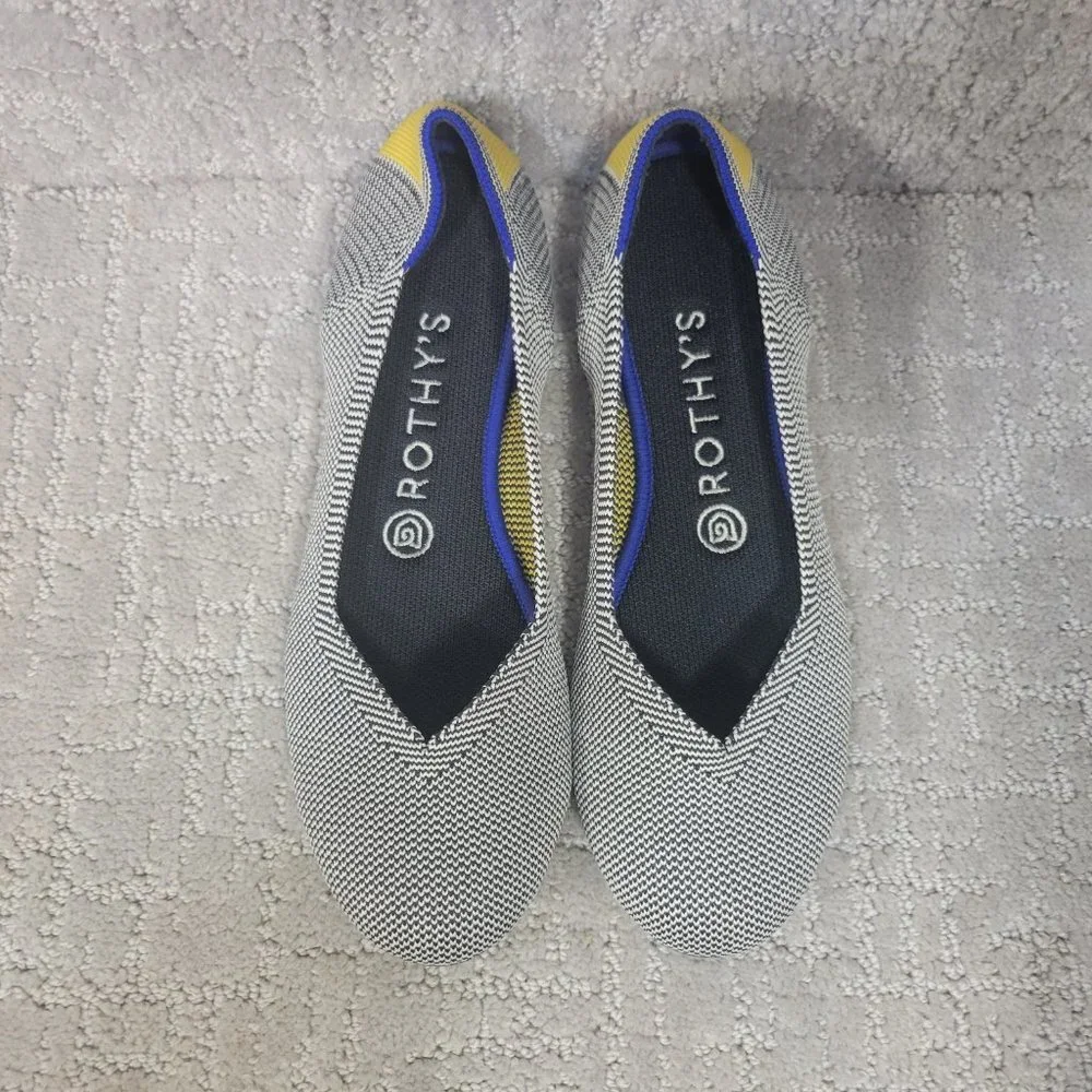 Rothy's Black & White Knit Flats with Blue and Yellow Trim
